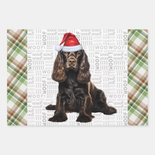 Brown Cocker Spaniel Dog Holiday Kariert Weihnacht Geschenkpapier Set (Vorderseite)
