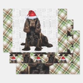 Brown Cocker Spaniel Dog Holiday Kariert Weihnacht Geschenkpapier Set