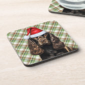Brown Cocker Spaniel Dog Holiday Kariert Weihnacht Getränkeuntersetzer (Linke Seite)
