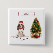 Brown Cocker Spaniel Funny Christmas Dog mit Baum Button (Vorderseite)