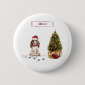 Brown Cocker Spaniel Funny Christmas Dog mit Baum Button (Vorderseite)