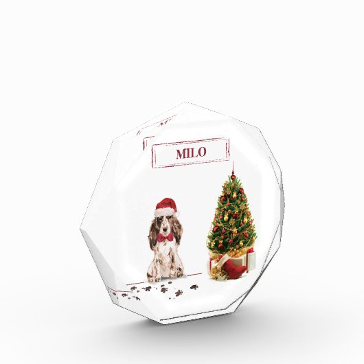 Brown Cocker Spaniel Funny Christmas Dog mit Baum Fotoblock (Links)