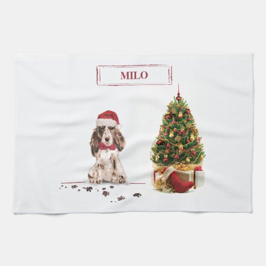 Brown Cocker Spaniel Funny Christmas Dog mit Baum Geschirrtuch (Horizontal)