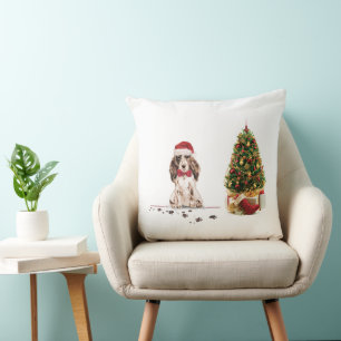 Brown Cocker Spaniel Funny Christmas Dog mit Baum Kissen