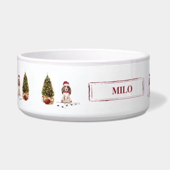 Brown Cocker Spaniel Funny Christmas Dog mit Baum Napf (Links)