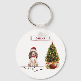 Brown Cocker Spaniel Funny Christmas Dog mit Baum Schlüsselanhänger