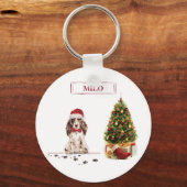Brown Cocker Spaniel Funny Christmas Dog mit Baum Schlüsselanhänger (Vorderseite)