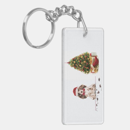 Brown Cocker Spaniel Funny Christmas Dog mit Baum Schlüsselanhänger (Vorderseite links)