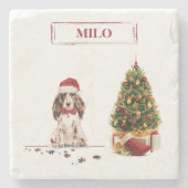 Brown Cocker Spaniel Funny Christmas Dog mit Baum Steinuntersetzer (Vorderseite)