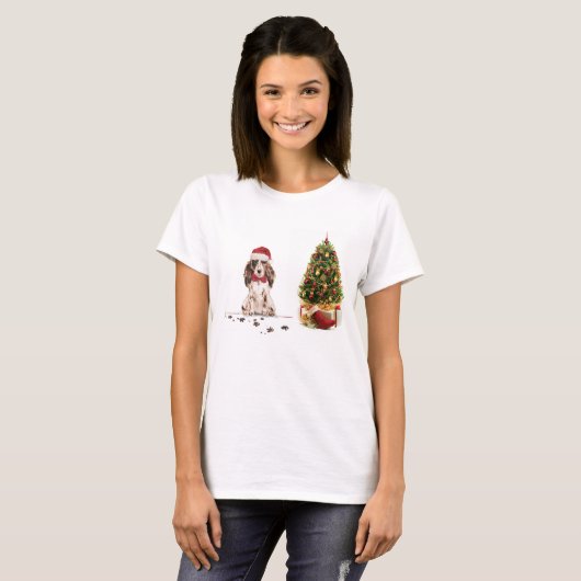 Brown Cocker Spaniel Funny Christmas Dog mit Baum T-Shirt (Vorne ganz)