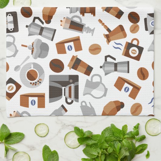 Brown Coffee and Croissant Pattern Geschirrtuch (Gefaltet)