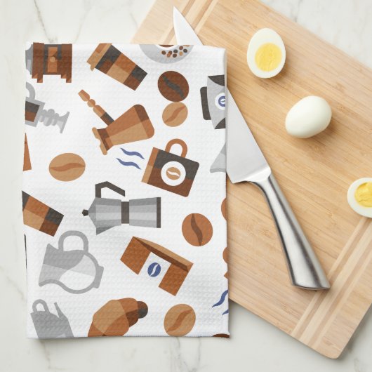 Brown Coffee and Croissant Pattern Geschirrtuch (Viertel Falte)