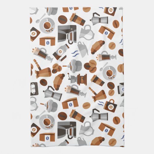 Brown Coffee and Croissant Pattern Geschirrtuch (Vertikal)