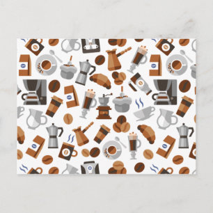Brown Coffee and Croissant Pattern Postkarte
