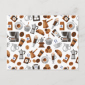 Brown Coffee and Croissant Pattern Postkarte (Vorderseite)