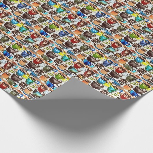 Brown Coffee Cups Abstraktes Aquarellmuster Geschenkpapier (Ecke)