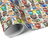 Brown Coffee Cups Abstraktes Aquarellmuster Geschenkpapier (Rolleneckpunkt)