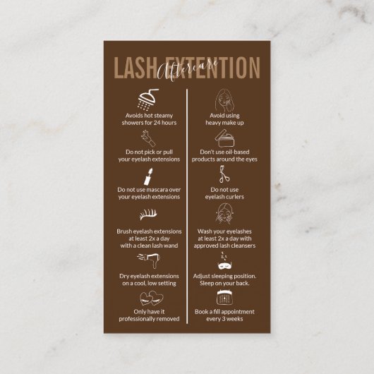 Brown Coffee Icon Makeup Lash Extension Aftercare Visitenkarte (Rückseite)