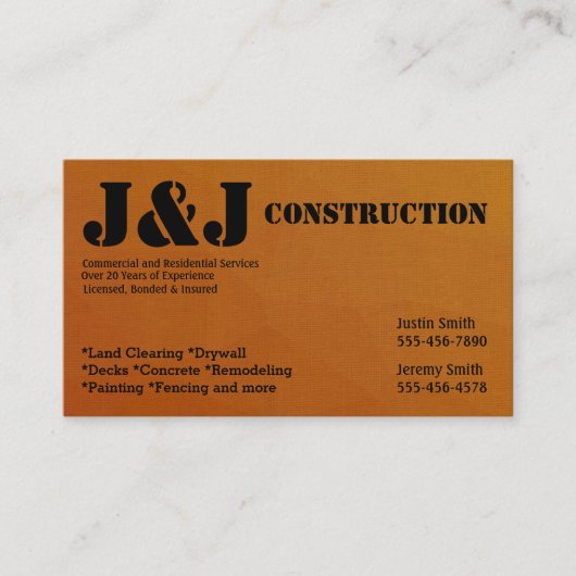 Brown Construction Business Card Visitenkarte (Vorderseite)