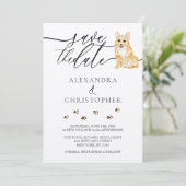 Brown Corgi Welpe Wedding Calligraphy script Save The Date (Stehend Vorderseite)