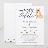 Brown Corgi Welpe Wedding Calligraphy script Save The Date (Vorne/Hinten)