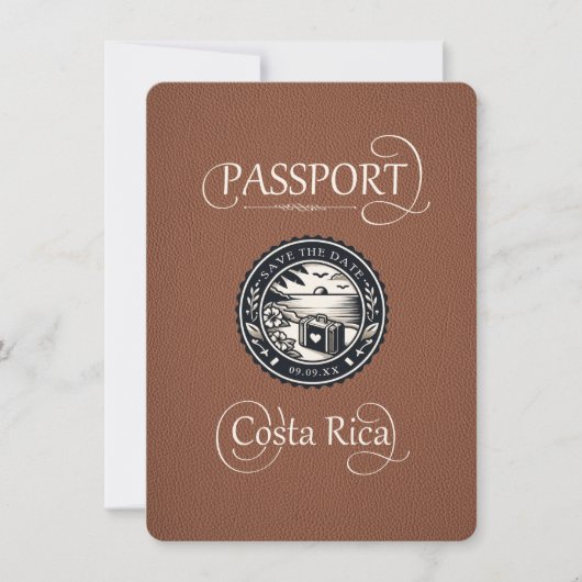 Brown Costa Rica Passport Save The Date (Vorderseite)