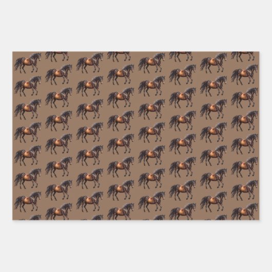 Brown Cowboy Pferde Geschenkpapier Set (Vorderseite)