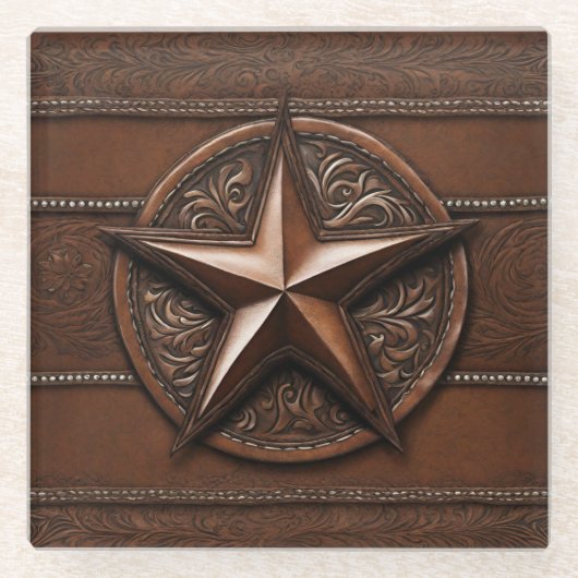 Brown Cowboy Rustikaler Western Land Texas Star Glasuntersetzer (Vorderseite)