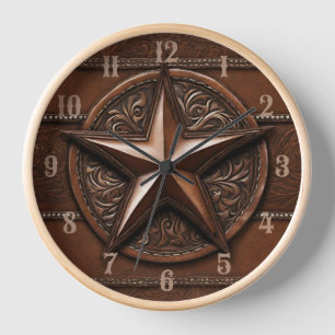 Brown Cowboy Rustikaler Western Land Texas Star Uhr