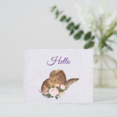 Brown Cowgirl Hat mit Pink Blume Hallo Postkarte (Stehend Vorderseite)