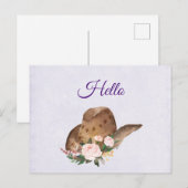 Brown Cowgirl Hat mit Pink Blume Hallo Postkarte (Vorne/Hinten)