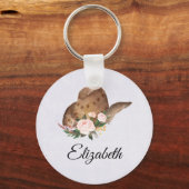 Brown Cowgirl Hat with Pink Flowers Schlüsselanhänger (Vorderseite)