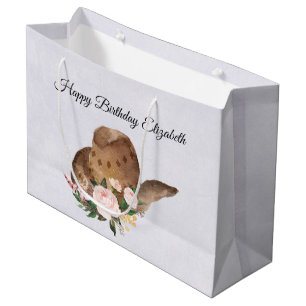 Brown Cowgirl Hut mit rosa Blume Geburtstag Große Geschenktüte
