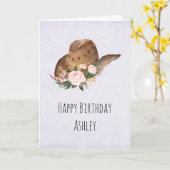 Brown Cowgirl Hut mit rosa Blume Geburtstag Karte (Gelbe Blume)
