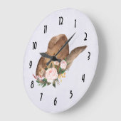 Brown Cowgirl Hut mit rosa Blume Große Wanduhr (Winkel)