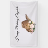 Brown Cowgirl Hut mit rosa Blume Happy Birthday Banner (Vertikal)