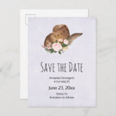 Brown Cowgirl Hut mit rosa Blume Save the Date Einladungspostkarte (Vorne/Hinten)