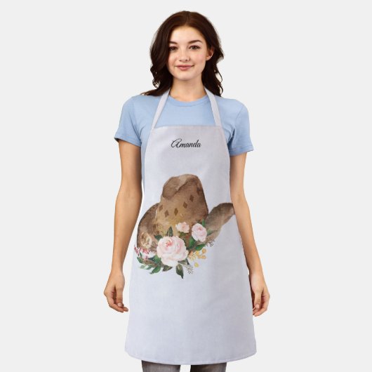 Brown Cowgirl Hut mit rosa Blume Schürze (Getragen)
