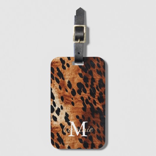 Brown Cowhid Monogramm Gepäckanhänger (Vorderseite Vertikal)