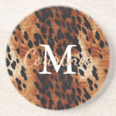Brown Cowhid Monogramm Getränkeuntersetzer (Vorne)