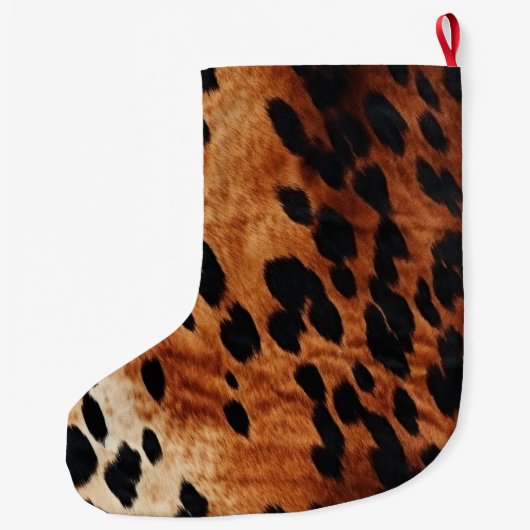 Brown Cowhid Monogramm Großer Weihnachtsstrumpf (Rückseite)