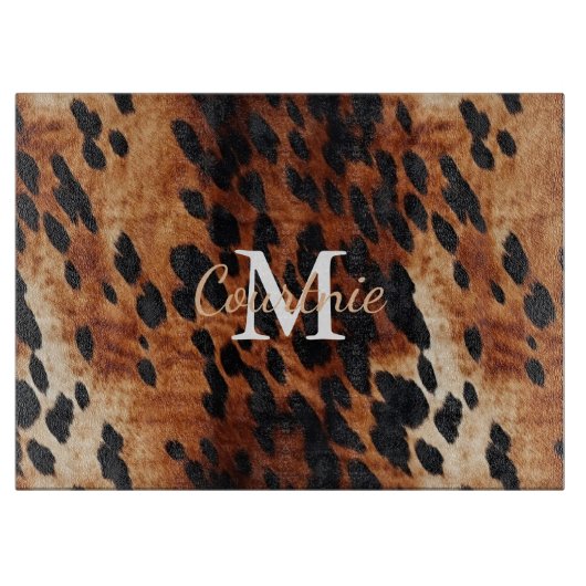 Brown Cowhid Monogramm Schneidebrett (Vorderseite)