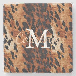 Brown Cowhid Monogramm Steinuntersetzer