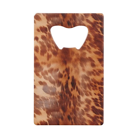 Brown Cowhide Animal Print Geldbeutel Flaschenöffner (Vorderseite)