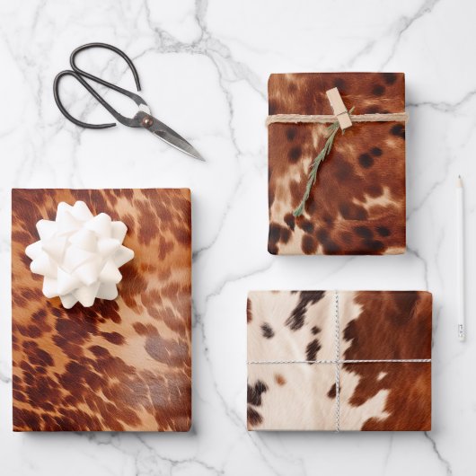 Brown Cowhide Animal Print Geschenkpapier Set (Vorderseite)