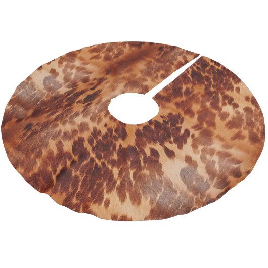 Brown Cowhide Animal Print Polyester Weihnachtsbaumdecke (Schrägansicht)