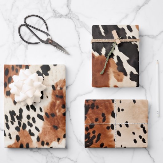 Brown Cream Animal Cowhid Geschenkpapier Set (Vorderseite)