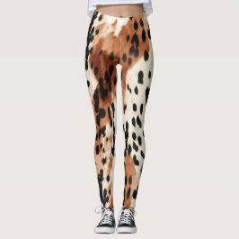 Brown Cream Animal Cowhid Leggings