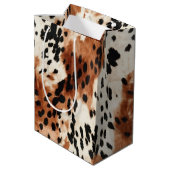 Brown Cream Animal Cowhid Mittlere Geschenktüte (Rückseite Schrägansicht)