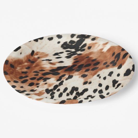 Brown Cream Animal Cowhid Pappteller (Schrägansicht)
